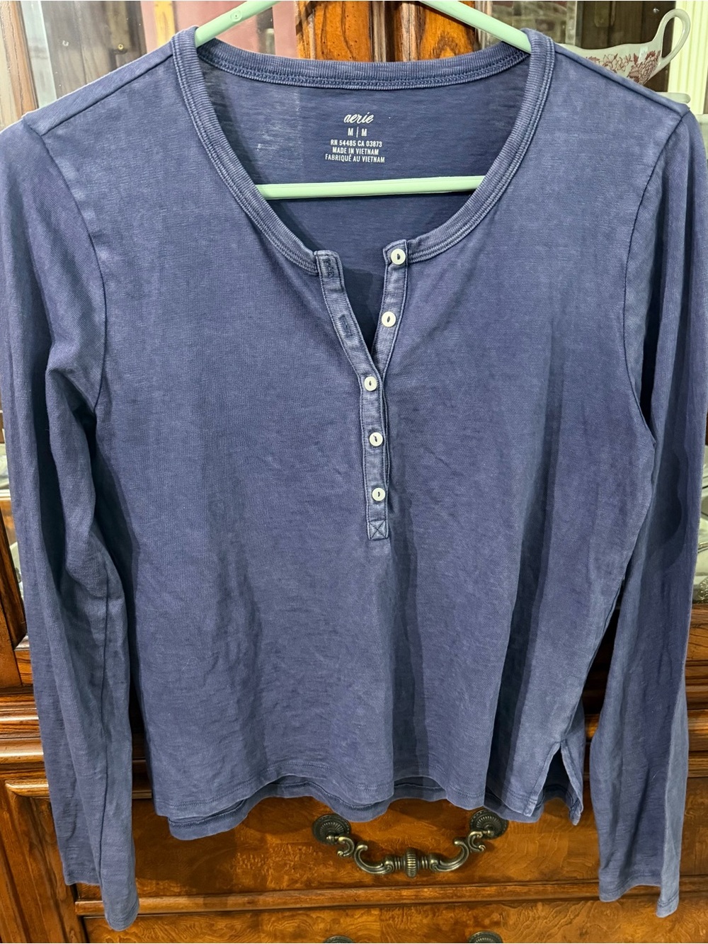 aerie Navy Long Sleeve Henley Top